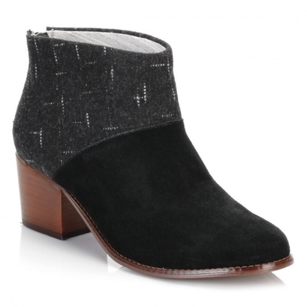 Toms Leila Black Suede Dotted Wool Ankle Boots NWT